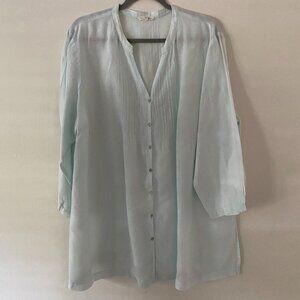 Eileen Fisher 100% Irish Linen Baby Blue Button Down Blouse 2X Plus Costal